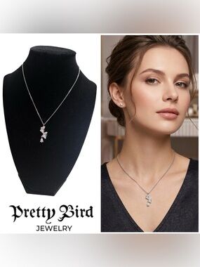 Pretty Bird Silver and CZ stones butterfly Necklace